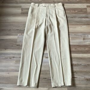 Oscar De La Renta Freedom suit pants Tan Pleated Cuffed Lightweight Mens 35 X 32